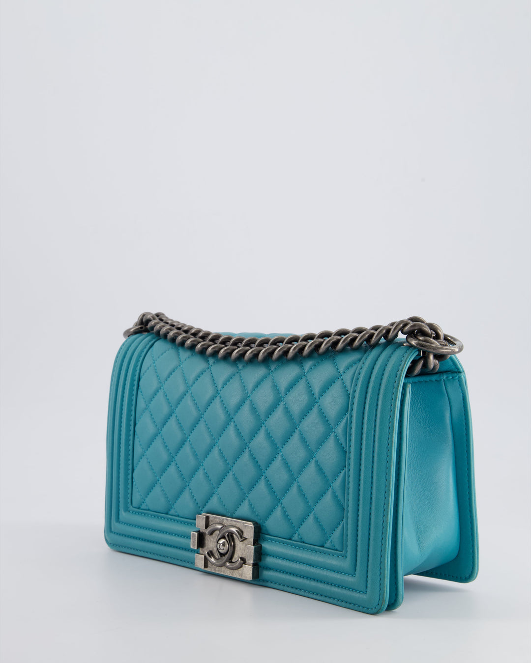 *FIRE PRICE* Top Quality Chanel Teal Medium Boy Bag in Lambskin Leather with Ruthenium Hardware