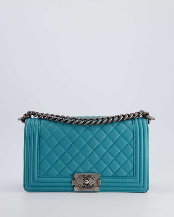 *FIRE PRICE* Top Quality Chanel Teal Medium Boy Bag in Lambskin Leather with Ruthenium Hardware