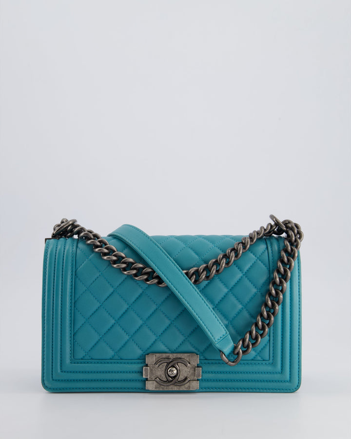 *FIRE PRICE* Top Quality Chanel Teal Medium Boy Bag in Lambskin Leather with Ruthenium Hardware