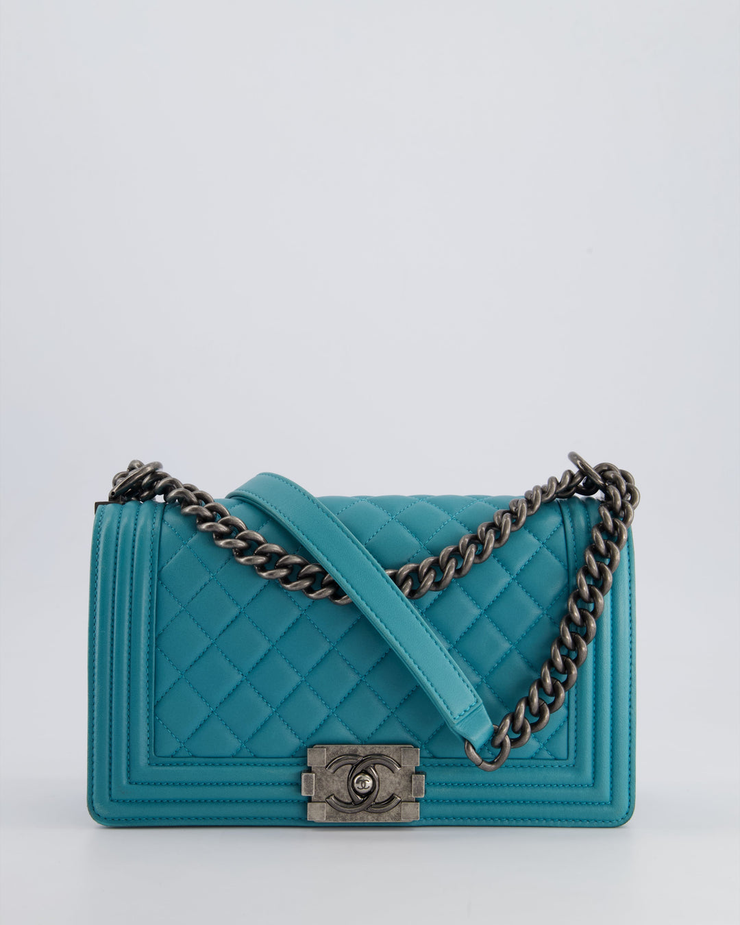 *FIRE PRICE* Chanel Teal Medium Boy Bag in Lambskin Leather with Ruthenium Hardware