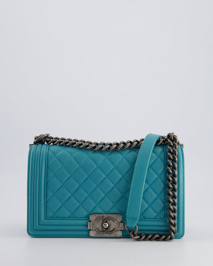 *FIRE PRICE* Top Quality Chanel Teal Medium Boy Bag in Lambskin Leather with Ruthenium Hardware