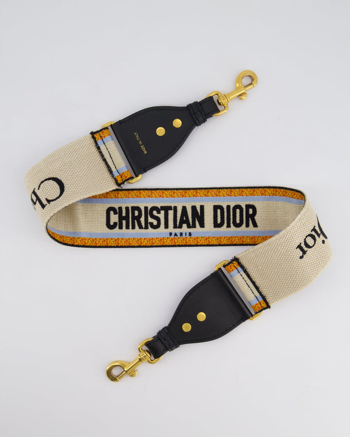 Christian Top quality Dior Orange, Blue & Cream Canvas Guitar Bag Strap with Antique Gold Hardware RRP ¬£890