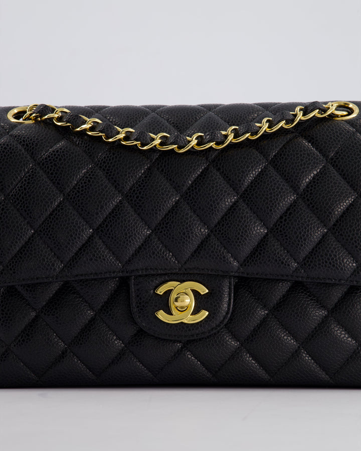 *HOT* Chanel Black Medium Classic Double Flap Bag in Caviar Leather with Gold Hardware