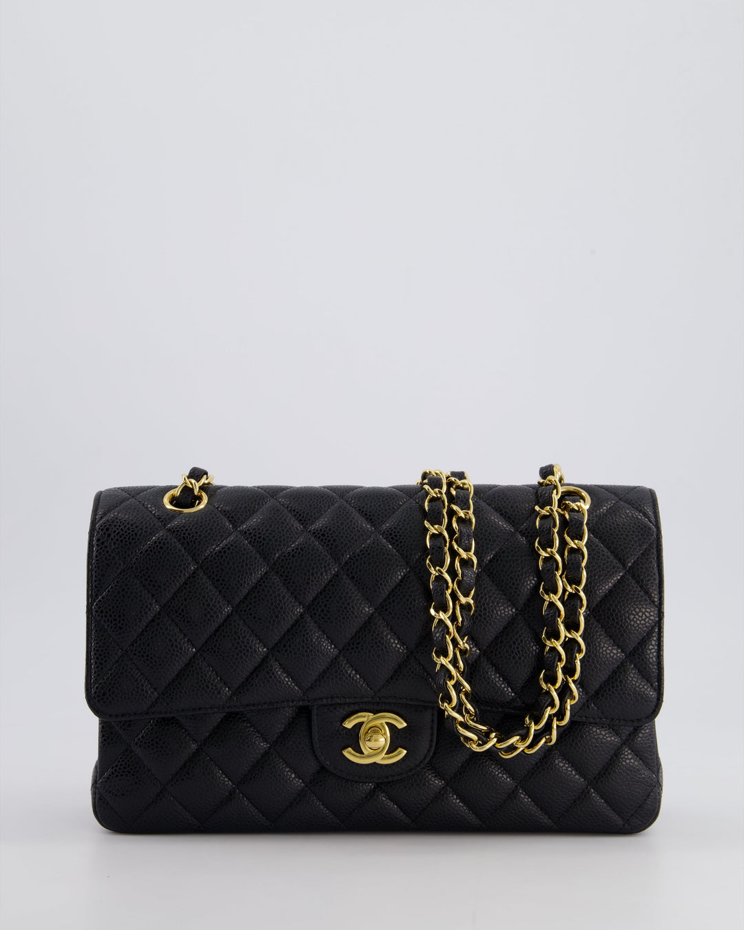 *HOT* Top Quality Chanel Black Medium Classic Double Flap Bag in Caviar Leather with Gold Hardware