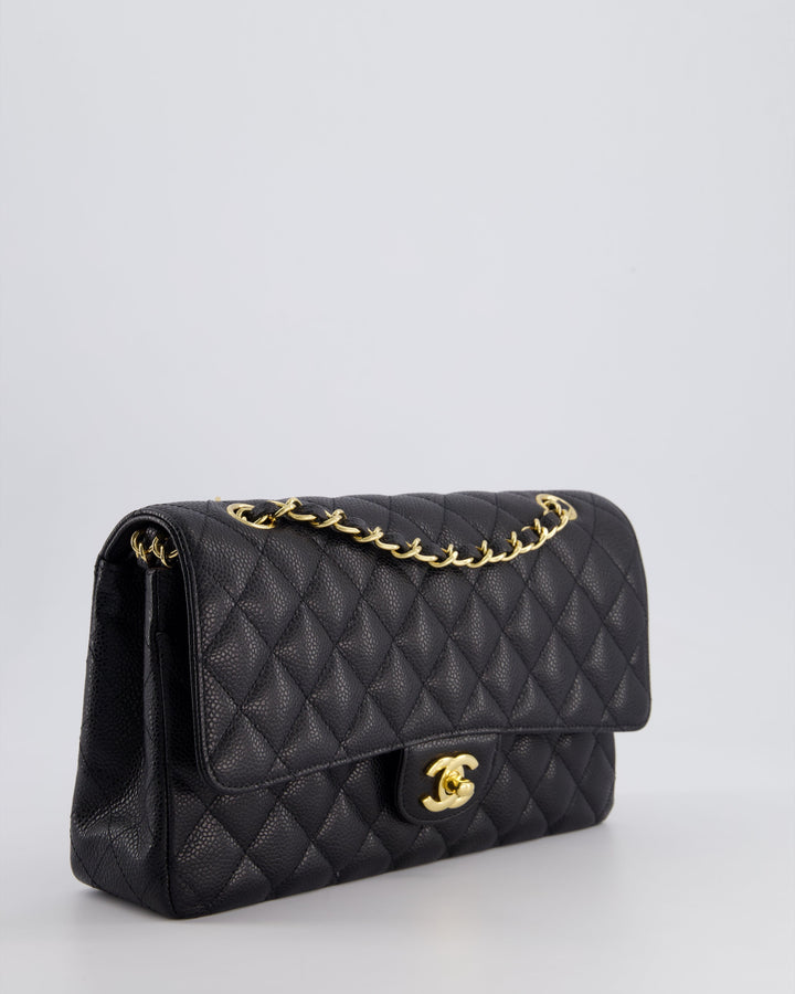 *HOT* Top Quality Chanel Black Medium Classic Double Flap Bag in Caviar Leather with Gold Hardware