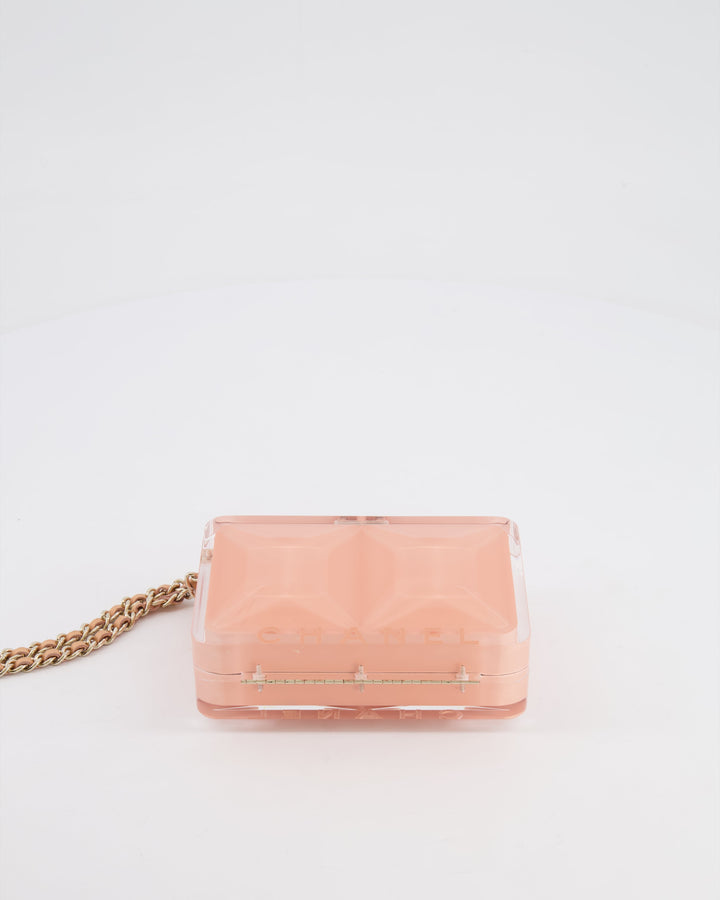 *COLLECTOR'S PIECE* Top Quality Chanel Minaudi√®re Pink Plexiglass Clutch Bag With Champagne Hardware and Logo Detail