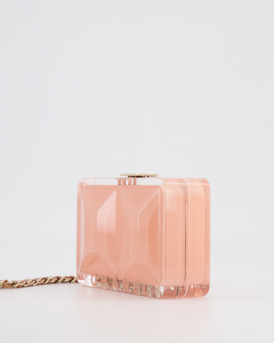 *COLLECTOR'S PIECE* Top Quality Chanel Minaudi√®re Pink Plexiglass Clutch Bag With Champagne Hardware and Logo Detail
