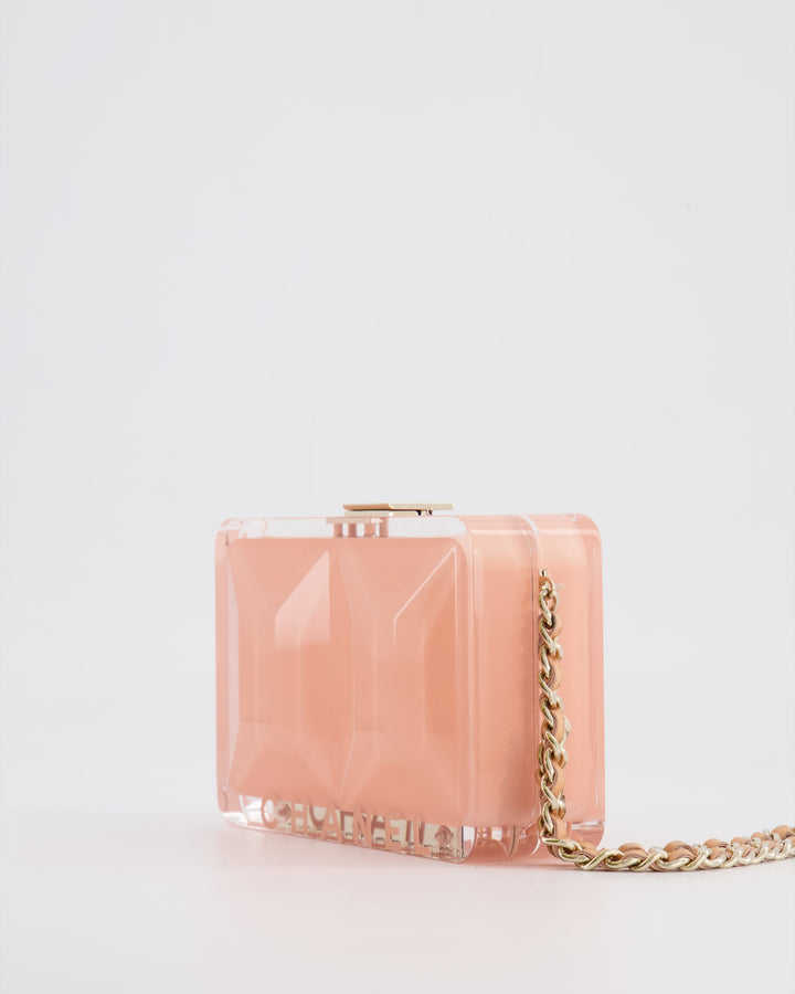 *COLLECTOR'S PIECE* Chanel Minaudi√®re Pink Plexiglass Clutch Bag With Champagne Hardware and Logo Detail
