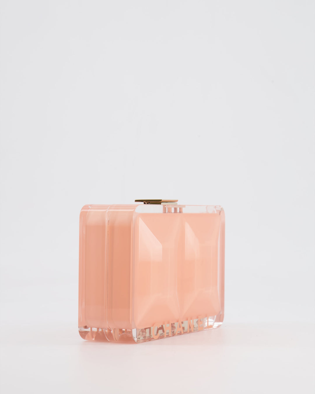 *COLLECTOR'S PIECE* Top Quality Chanel Minaudi√®re Pink Plexiglass Clutch Bag With Champagne Hardware and Logo Detail