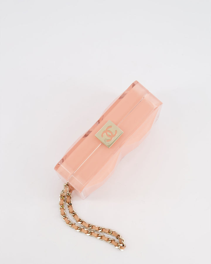 *COLLECTOR'S PIECE* Top Quality Chanel Minaudi√®re Pink Plexiglass Clutch Bag With Champagne Hardware and Logo Detail