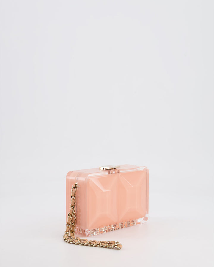 *COLLECTOR'S PIECE* Top Quality Chanel Minaudi√®re Pink Plexiglass Clutch Bag With Champagne Hardware and Logo Detail