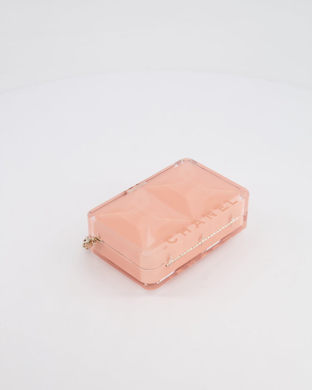*COLLECTOR'S PIECE* Top Quality Chanel Minaudi√®re Pink Plexiglass Clutch Bag With Champagne Hardware and Logo Detail