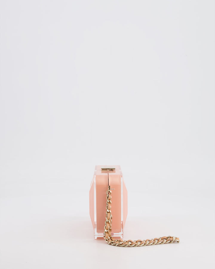 *COLLECTOR'S PIECE* Top Quality Chanel Minaudi√®re Pink Plexiglass Clutch Bag With Champagne Hardware and Logo Detail