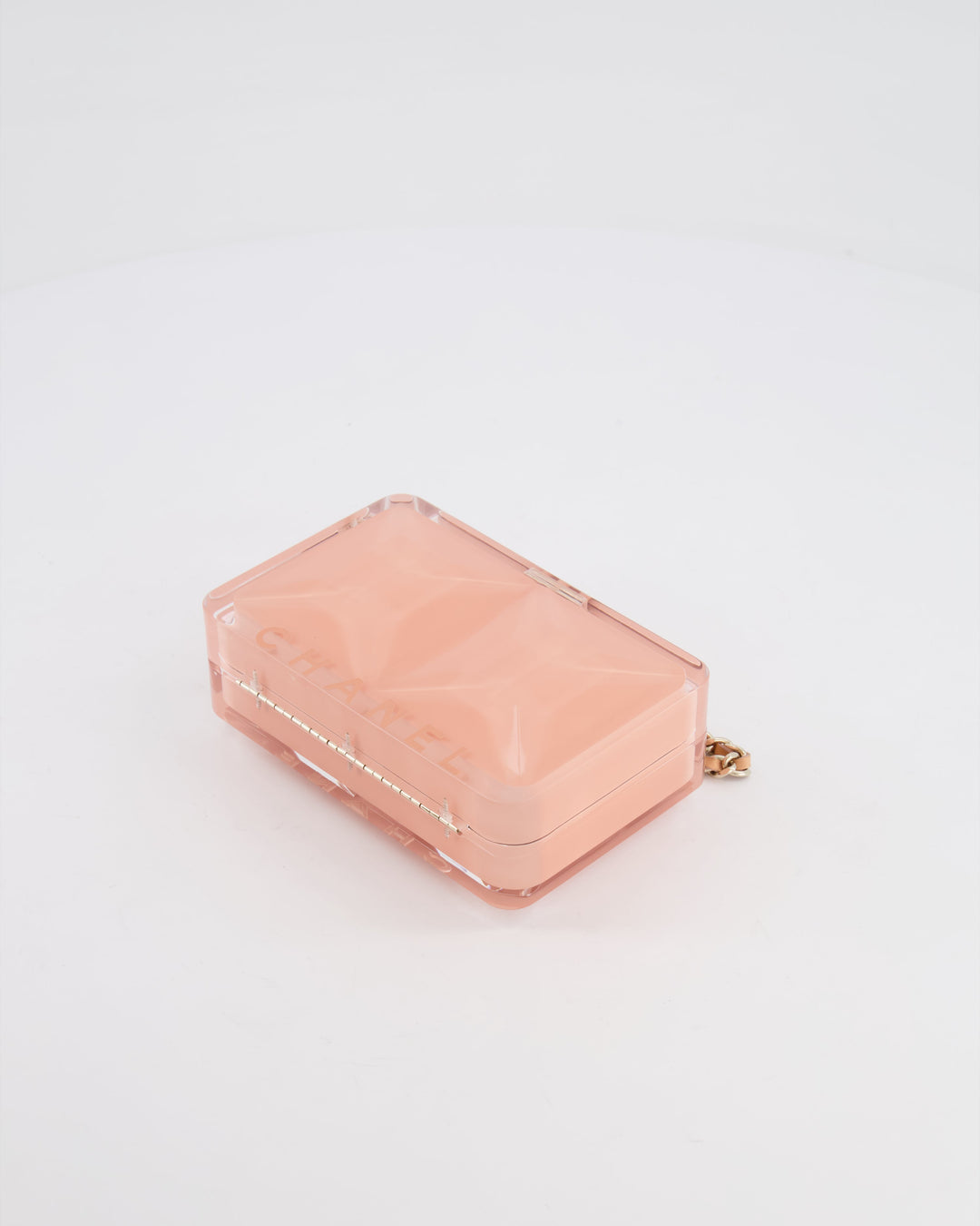 *COLLECTOR'S PIECE* Chanel Minaudi√®re Pink Plexiglass Clutch Bag With Champagne Hardware and Logo Detail