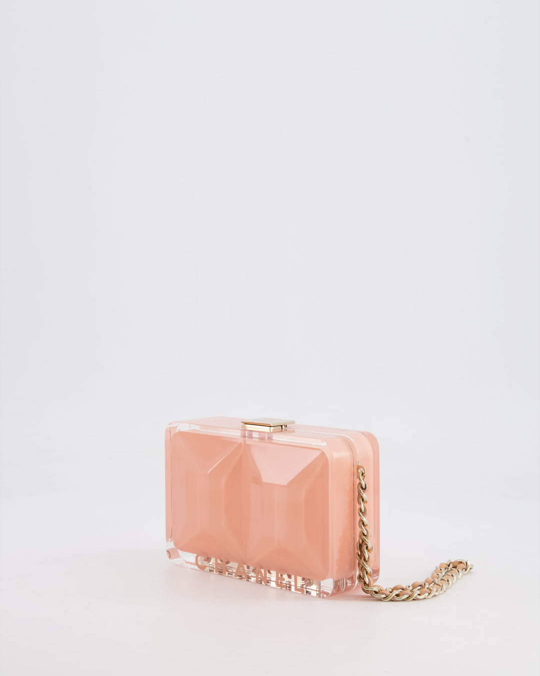 *COLLECTOR'S PIECE* Top Quality Chanel Minaudi√®re Pink Plexiglass Clutch Bag With Champagne Hardware and Logo Detail