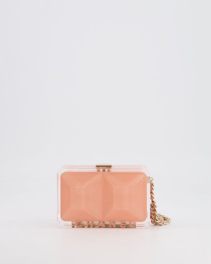 *COLLECTOR'S PIECE* Top Quality Chanel Minaudi√®re Pink Plexiglass Clutch Bag With Champagne Hardware and Logo Detail