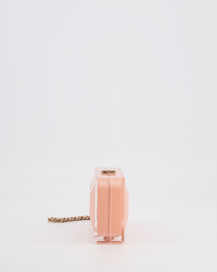 *COLLECTOR'S PIECE* Top Quality Chanel Minaudi√®re Pink Plexiglass Clutch Bag With Champagne Hardware and Logo Detail