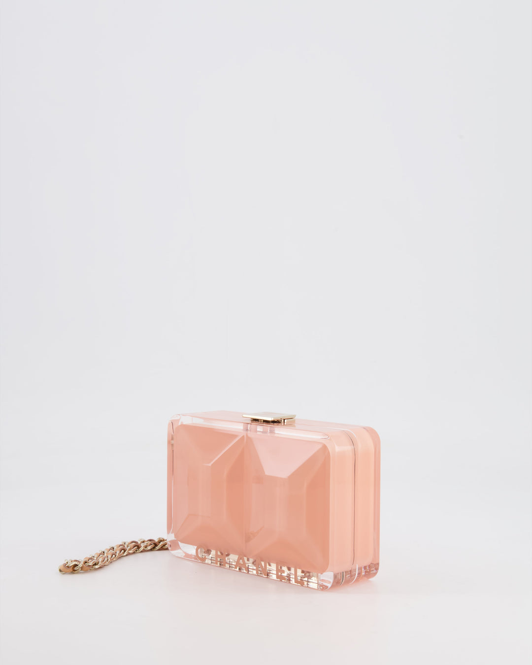 *COLLECTOR'S PIECE* Top Quality Chanel Minaudi√®re Pink Plexiglass Clutch Bag With Champagne Hardware and Logo Detail