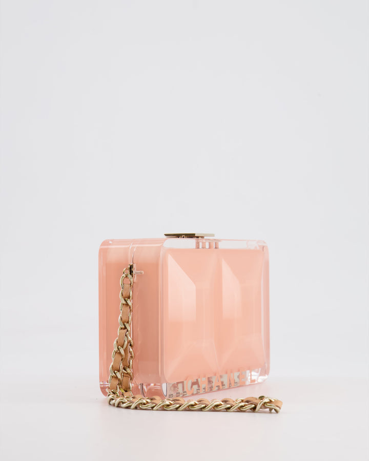 *COLLECTOR'S PIECE* Top Quality Chanel Minaudi√®re Pink Plexiglass Clutch Bag With Champagne Hardware and Logo Detail