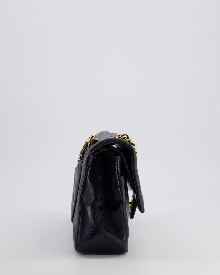 Top Quality Chanel Navy Vintage Classic Medium Chevron Double Flap Bag in Lambskin Leather with 24K Gold Hardware