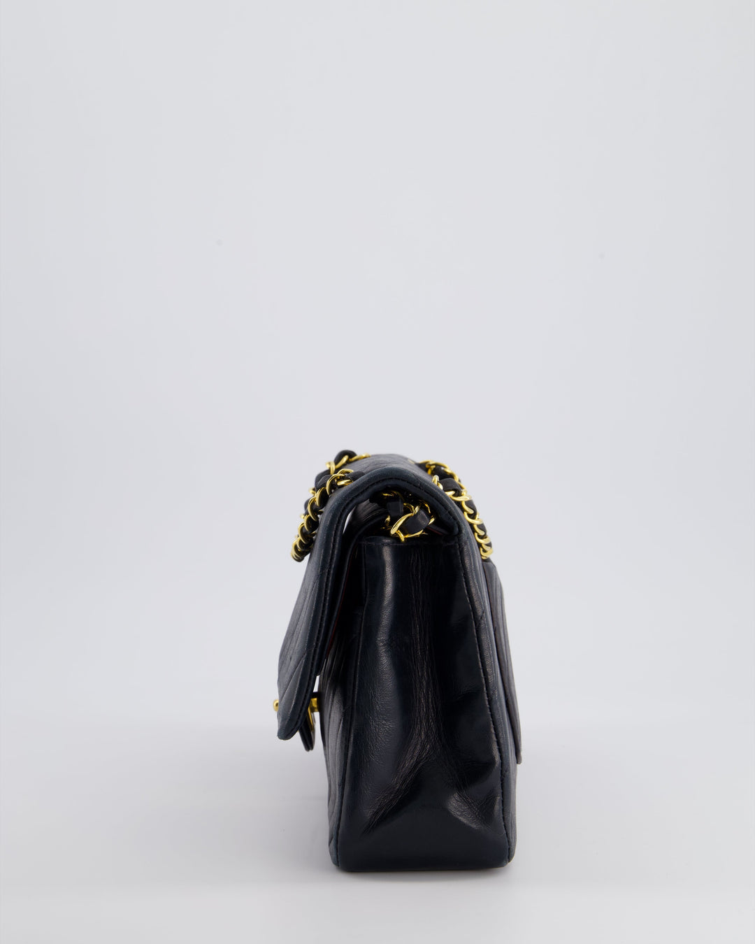 Top Quality Chanel Navy Vintage Classic Medium Chevron Double Flap Bag in Lambskin Leather with 24K Gold Hardware