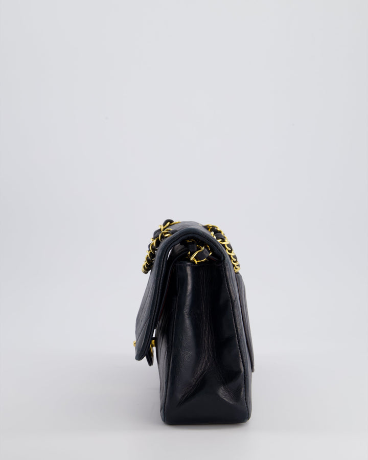 Top Quality Chanel Navy Vintage Classic Medium Chevron Double Flap Bag in Lambskin Leather with 24K Gold Hardware