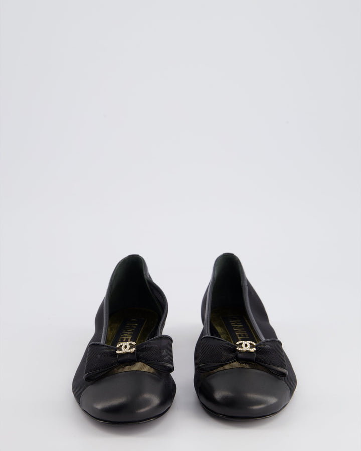 *HOT* Top Quality Chanel Black Ballerina Shoes in Mesh & Leather with Crystal CC Logo Size EU 35