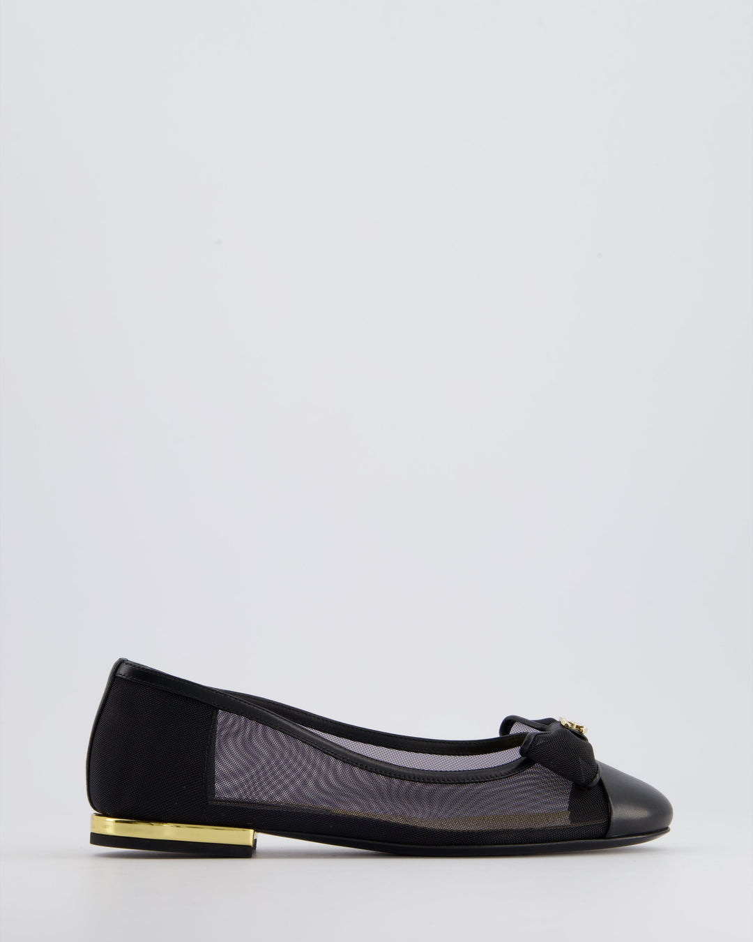 *HOT* Top Quality Chanel Black Ballerina Shoes in Mesh & Leather with Crystal CC Logo Size EU 35