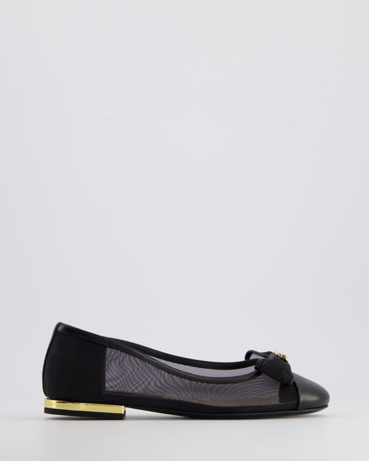 *HOT* Top Quality Chanel Black Ballerina Shoes in Mesh & Leather with Crystal CC Logo Size EU 35