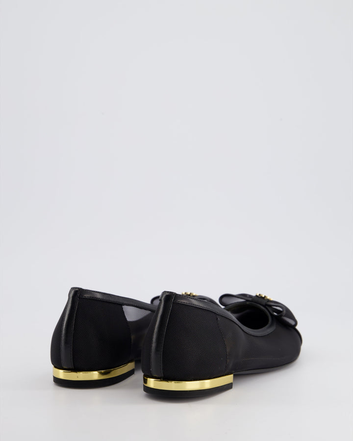 *HOT* Top Quality Chanel Black Ballerina Shoes in Mesh & Leather with Crystal CC Logo Size EU 35