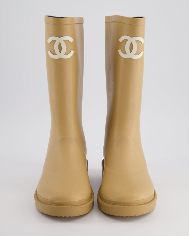 *HOT* Top Quality Chanel Beige CC Logo Rain Boots Size EU 35
