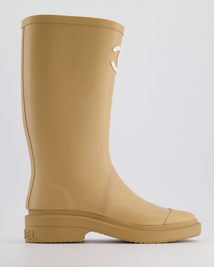 *HOT* Top Quality Chanel Beige CC Logo Rain Boots Size EU 35