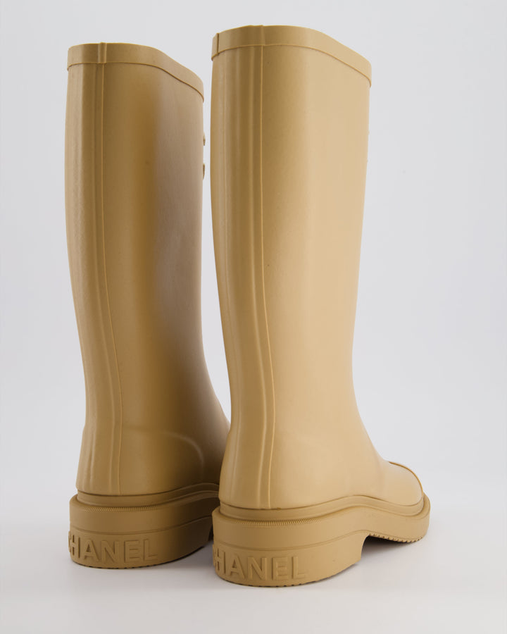 *HOT* Top Quality Chanel Beige CC Logo Rain Boots Size EU 35