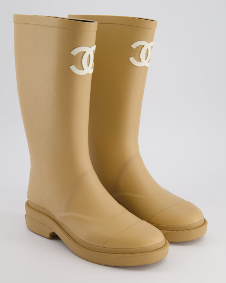 *HOT* Top Quality Chanel Beige CC Logo Rain Boots Size EU 35