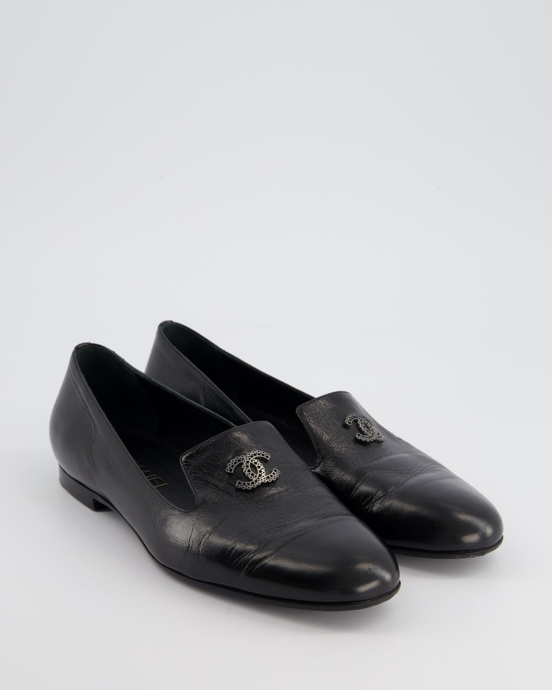 Top Quality Chanel Black CC Lambskin Loafers Size EU 38