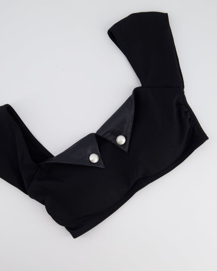 Top Quality Chanel 21M Black Swim Top with Crystal CC Pearl Detail Size FR 34 (UK 6)
