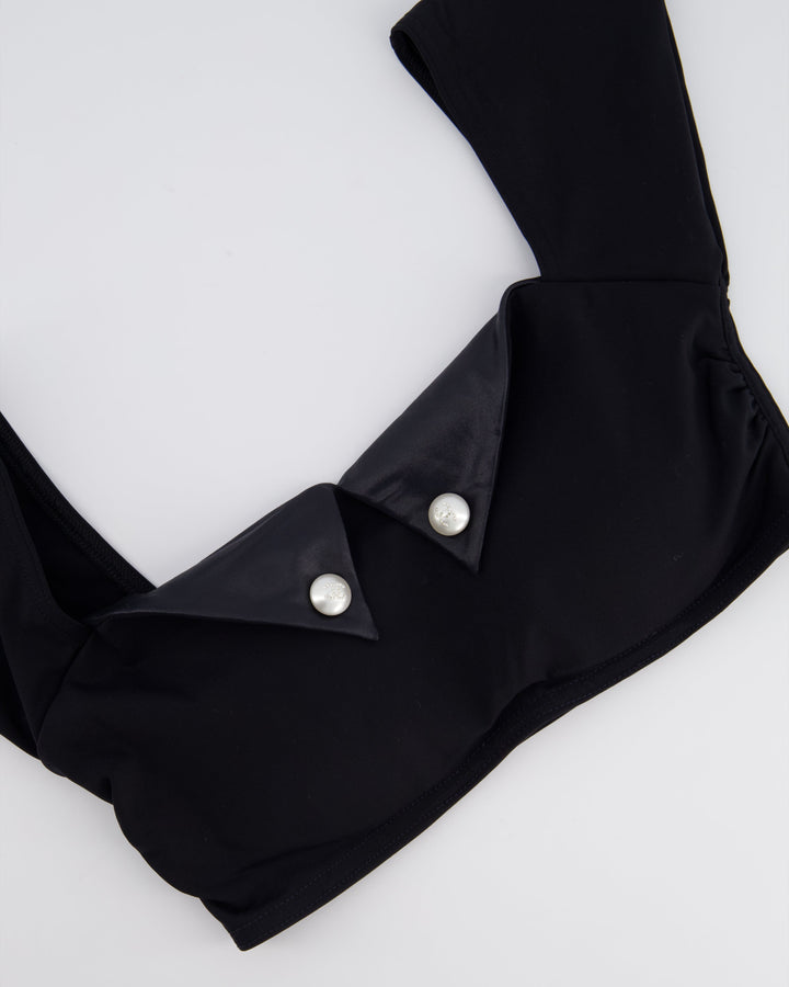 Top Quality Chanel 21M Black Swim Top with Crystal CC Pearl Detail Size FR 34 (UK 6)