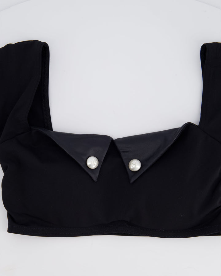 Top Quality Chanel 21M Black Swim Top with Crystal CC Pearl Detail Size FR 34 (UK 6)