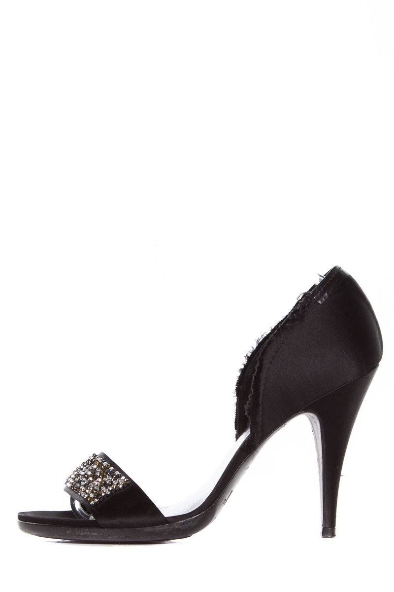 Pedro Garcia Black Satin Sandals With Wrapped Heels SZ 40.5 Sale