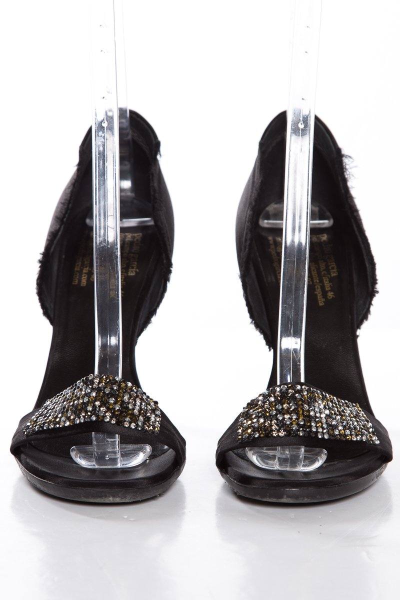 Pedro Garcia Black Satin Sandals With Wrapped Heels SZ 40.5 Sale