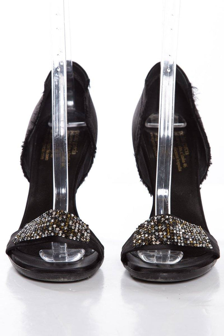 Pedro Garcia Black Satin Sandals With Wrapped Heels SZ 40.5 Sale