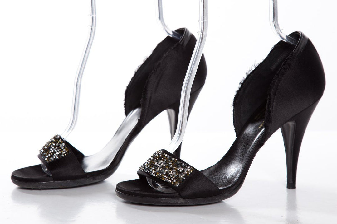 Pedro Garcia Black Satin Sandals With Wrapped Heels SZ 40.5 Sale