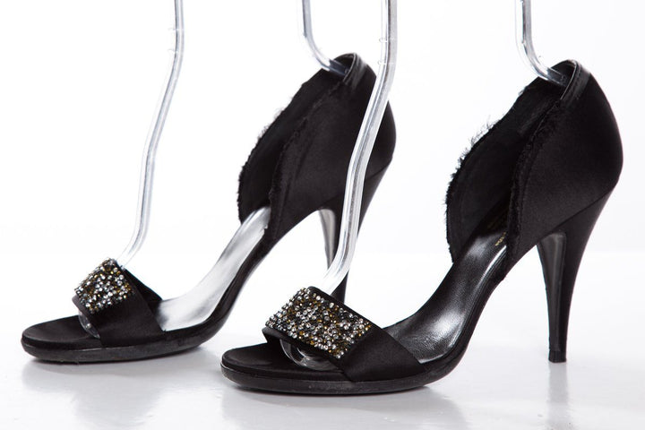 Pedro Garcia Black Satin Sandals With Wrapped Heels SZ 40.5 Sale