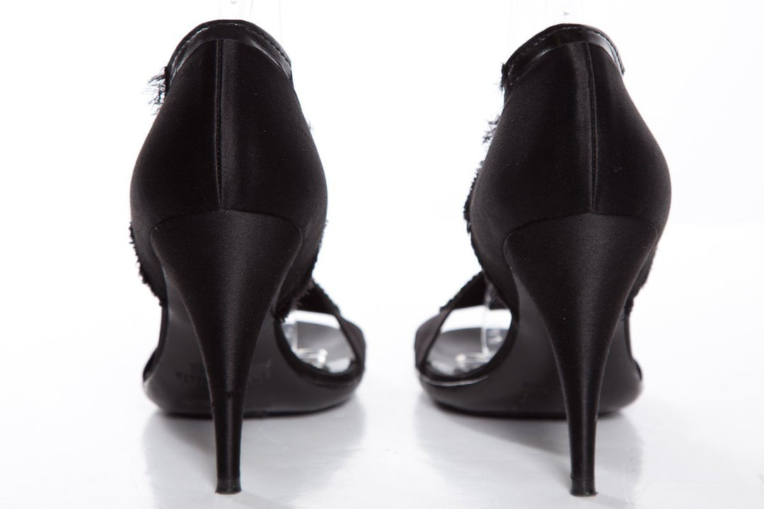 Pedro Garcia Black Satin Sandals With Wrapped Heels SZ 40.5 Sale