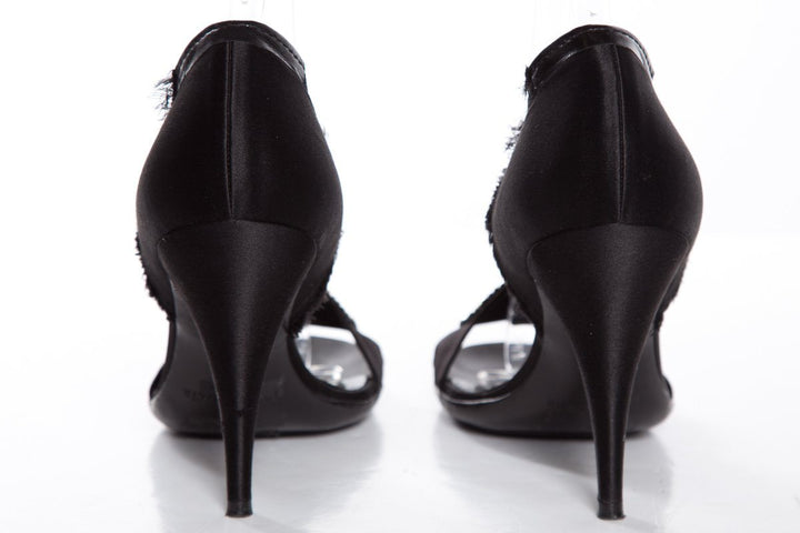 Pedro Garcia Black Satin Sandals With Wrapped Heels SZ 40.5 Sale