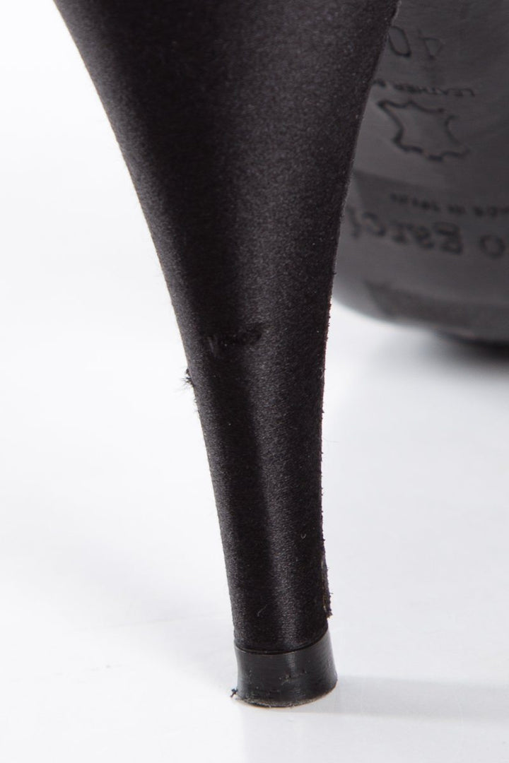 Pedro Garcia Black Satin Sandals With Wrapped Heels SZ 40.5 Sale