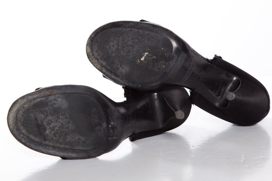 Pedro Garcia Black Satin Sandals With Wrapped Heels SZ 40.5 Sale