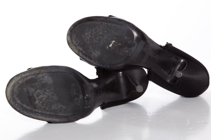 Pedro Garcia Black Satin Sandals With Wrapped Heels SZ 40.5 Sale
