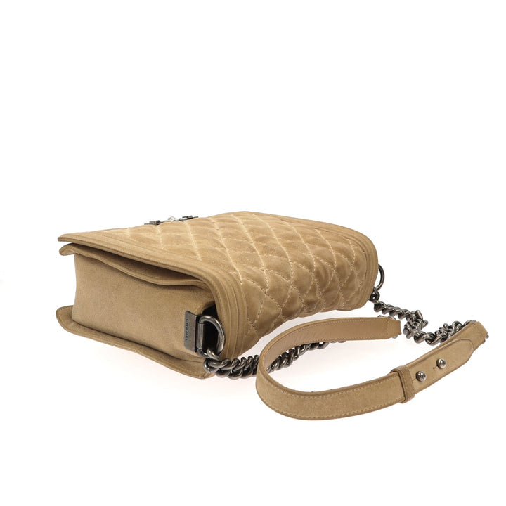 Chanel Boy Shoulder Bag in Beige Suede