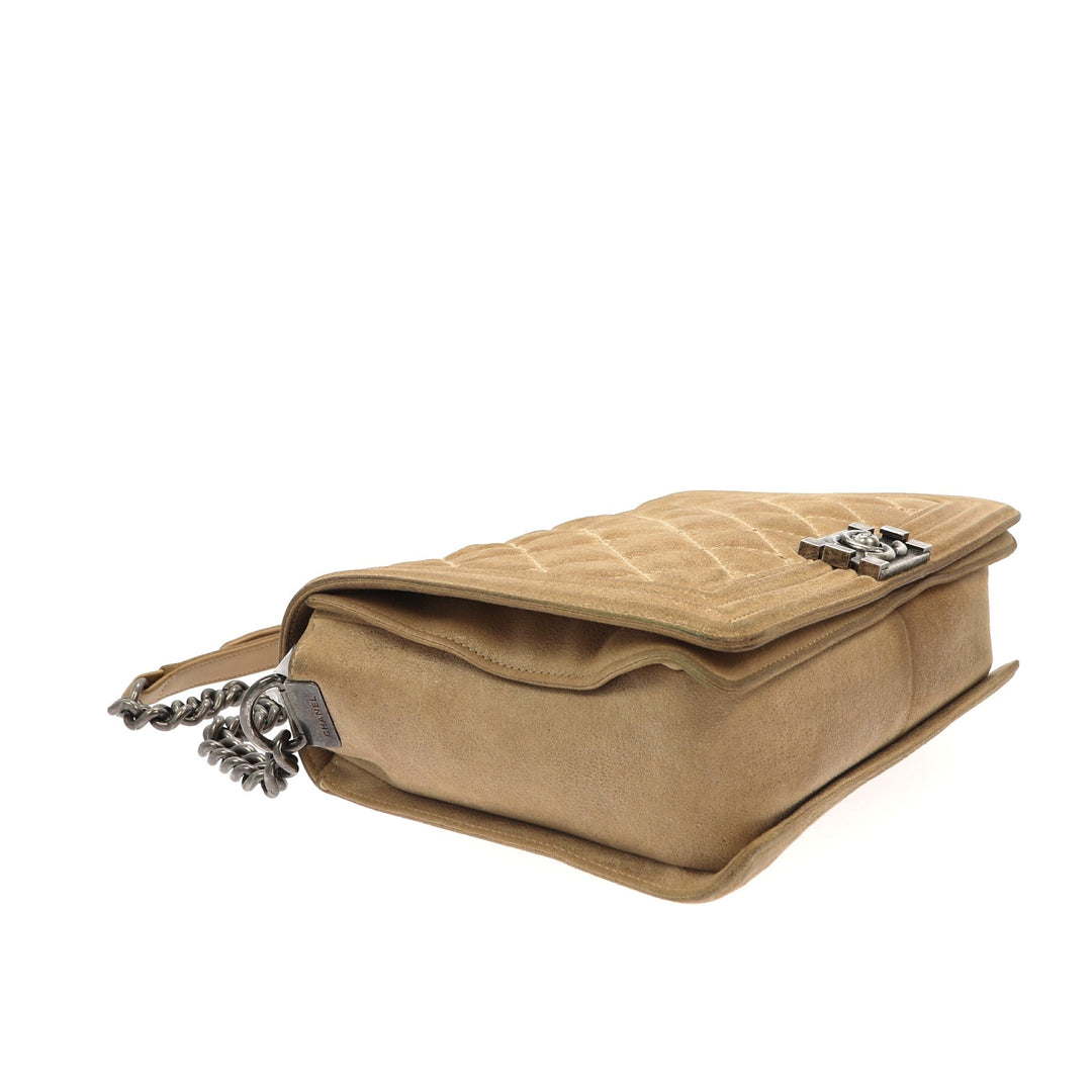 Chanel Boy Shoulder Bag in Beige Suede